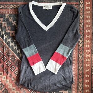 Wildfox Women's V-Neck Colorblock Thermal Sweater - Navy, White, Light Blue, Red